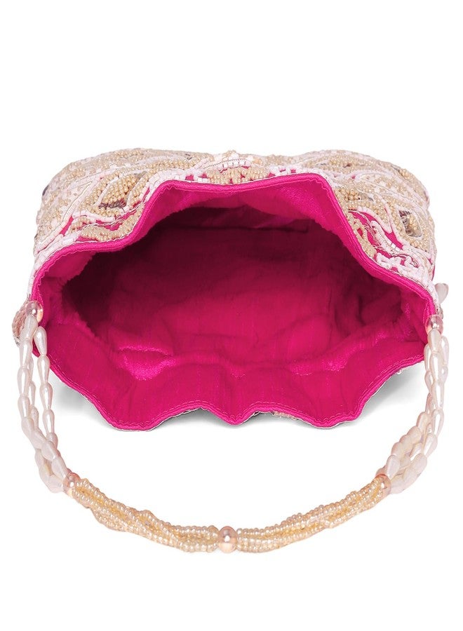 Peora Rani Pink Ethnic Embroidered Potli Bag for Women Fancy Evening Bridal Wristlet Purse Bag for Girls - Image 5